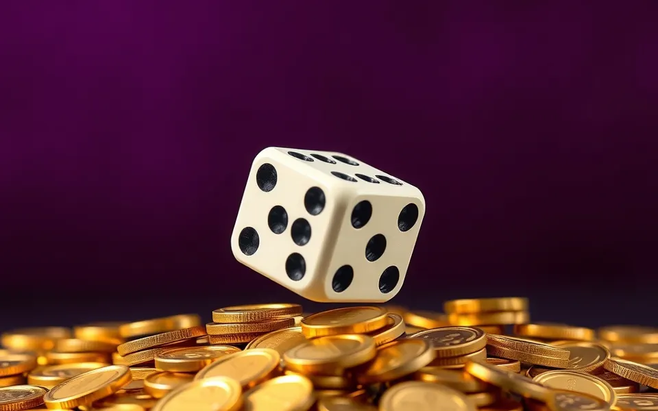 Dado bianco e monete d'oro a rappresentare i bonus dei casinò online