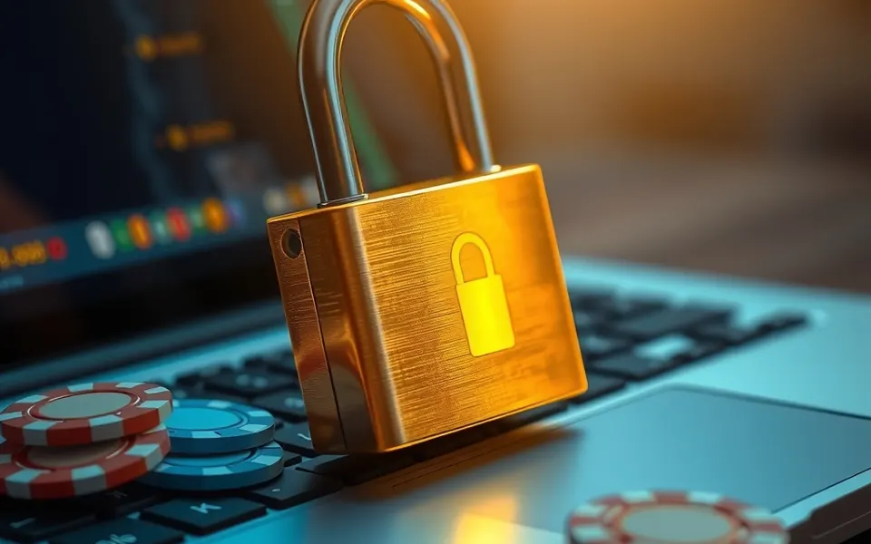 Lucchetto dorato su una tastiera di computer, simbolo di sicurezza nei casinò online